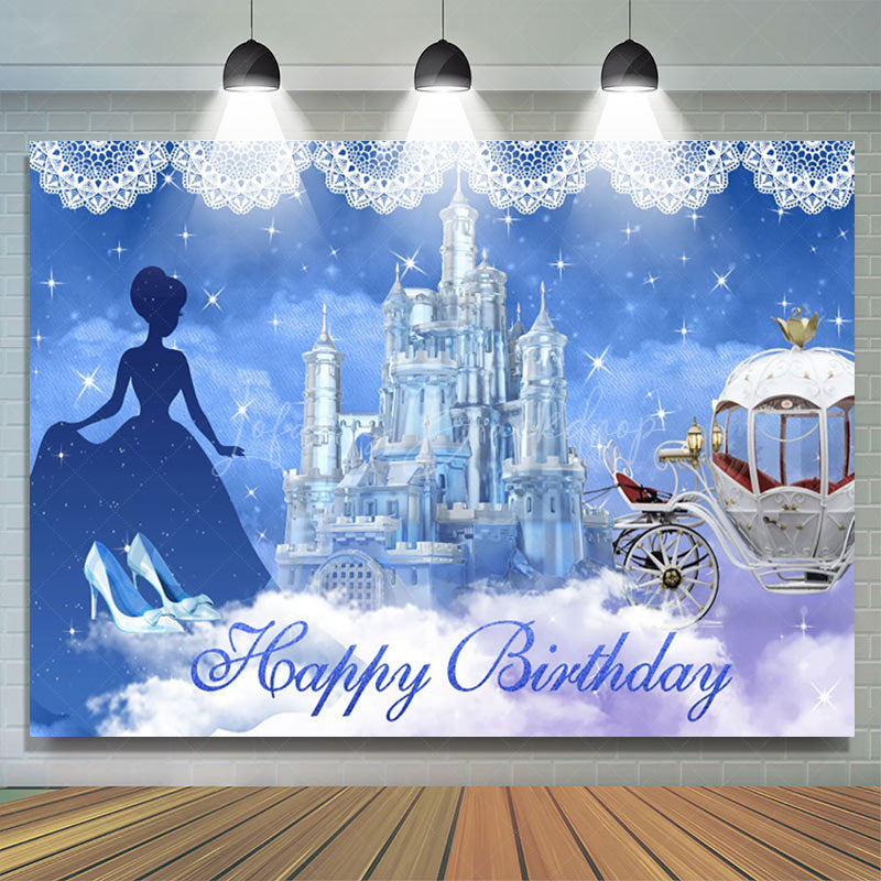 Lofaris Blue Castle Carriage Princess Birthday Backdrop