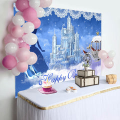 Lofaris Blue Castle Carriage Princess Birthday Backdrop