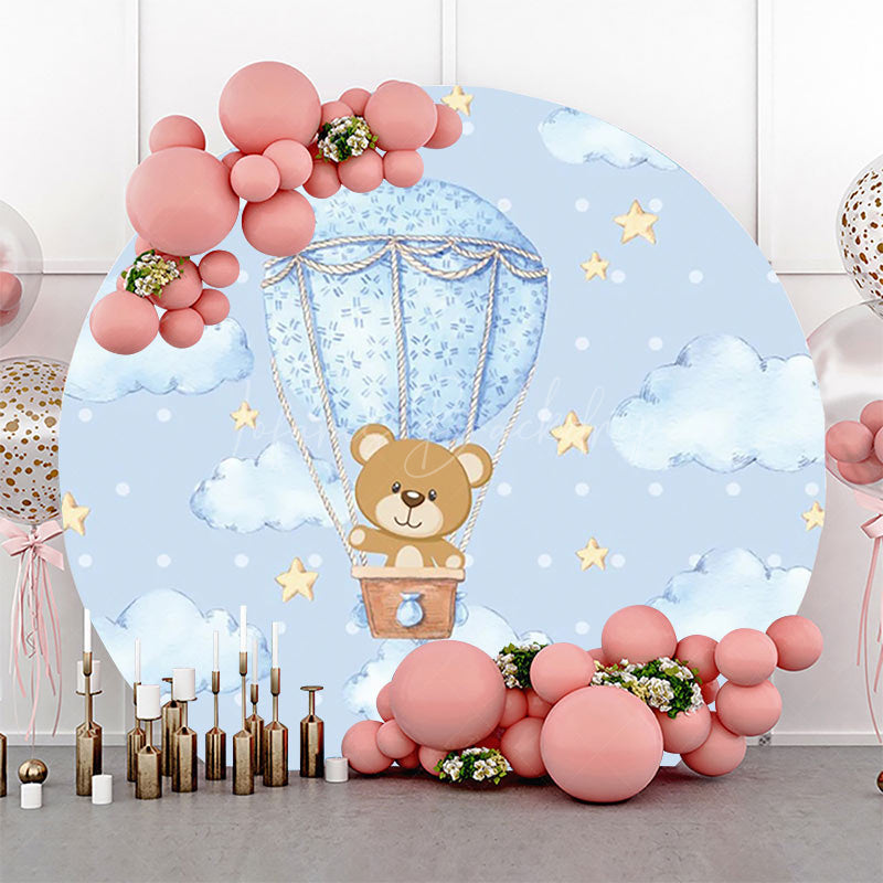 Lofaris Blue Cloud Bear Stars Dot Round Baby Shower Backdrop