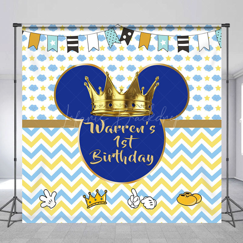 Lofaris Blue Crown Flag Clouds Custom 1st Birthday Backdrop