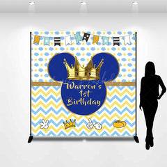 Lofaris Blue Crown Flag Clouds Custom 1st Birthday Backdrop