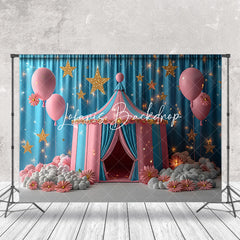 Lofaris Blue Curtain Circus Tent Balloon Cake Smash Backdrop