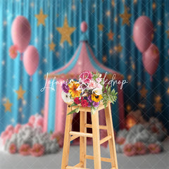 Lofaris Blue Curtain Circus Tent Balloon Cake Smash Backdrop