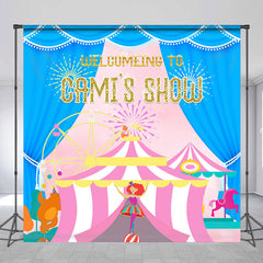 Lofaris Blue Curtain Pink Circus Show Custom Party Backdrop