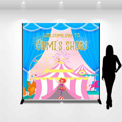 Lofaris Blue Curtain Pink Circus Show Custom Party Backdrop