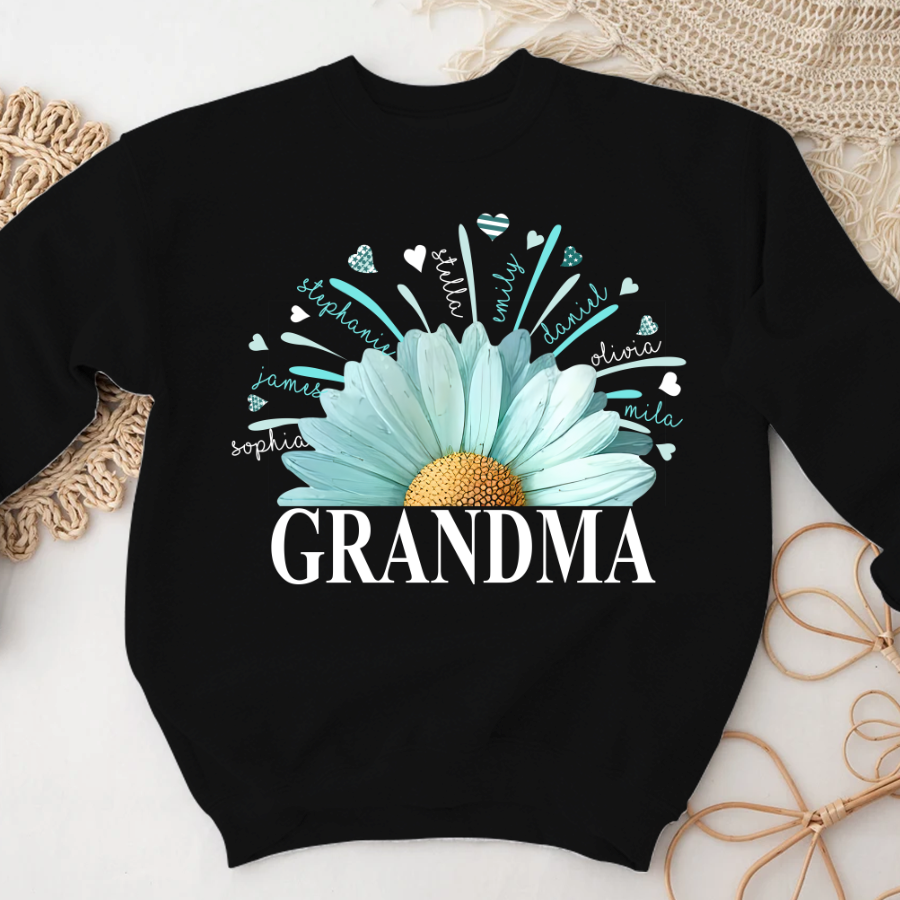 Lofaris Blue Daisy Flower Heart Grandma Kids Love Sweatshirt