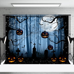 Lofaris Blue Dark Night Forest Grave Spider Web Halloween Backdrop