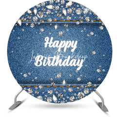 Lofaris Blue Denim Diamonds Round Happy Birthday Backdrop