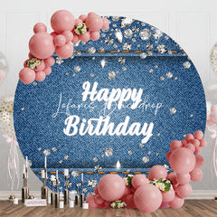 Lofaris Blue Denim Diamonds Round Happy Birthday Backdrop