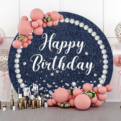 Lofaris Blue Diamond Denim Round Happy Birthday Backdrop