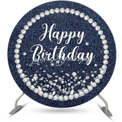 Lofaris Blue Diamond Denim Round Happy Birthday Backdrop