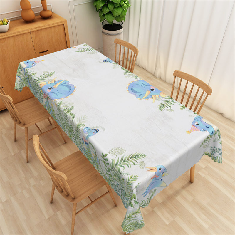 Lofaris Blue Dinosaurs Green Leaves Rectangle Tablecloth