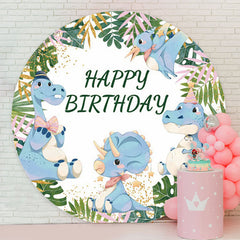 Lofaris Blue Dinosuar Green Leaves Round Boy Birthday Backdrop