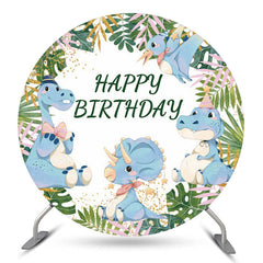 Lofaris Blue Dinosuar Green Leaves Round Boy Birthday Backdrop