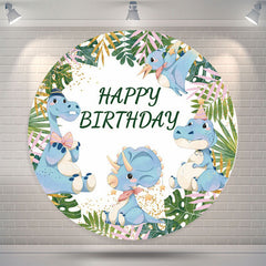 Lofaris Blue Dinosuar Green Leaves Round Boy Birthday Backdrop