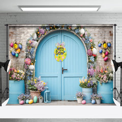 Lofaris Blue Door Brick Wall Floral Happy Easter Backdrop