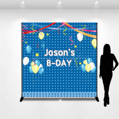 Lofaris Blue Dots Balloons Custom Name Birthday Backdrop