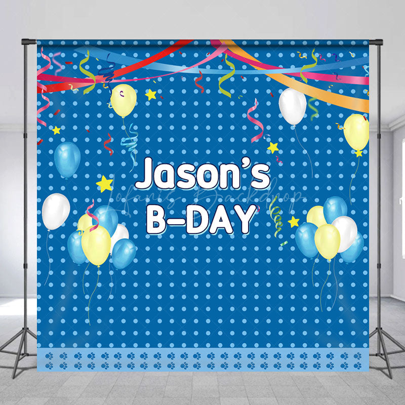 Lofaris Blue Dots Balloons Custom Name Birthday Backdrop