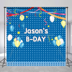 Lofaris Blue Dots Balloons Custom Name Birthday Backdrop