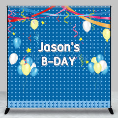 Lofaris Blue Dots Balloons Custom Name Birthday Backdrop