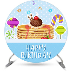 Lofaris Blue Dots Candyland Cake Round Birthday Backdrop