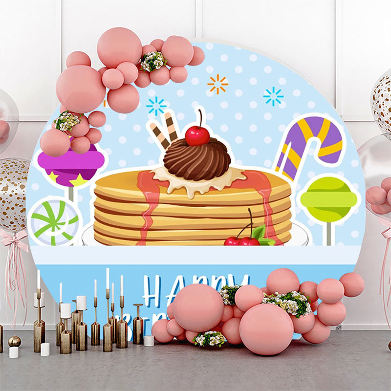 Lofaris Blue Dots Candyland Cake Round Birthday Backdrop