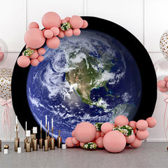 Lofaris Blue Earth Top View Cloud Circle Birthday Backdrop