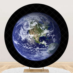 Lofaris Blue Earth Top View Cloud Circle Birthday Backdrop