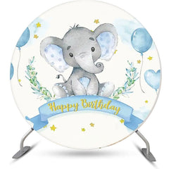 Lofaris Blue Elephant Balloon Stars Round Birthday Backdrop