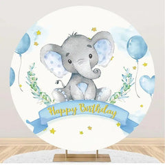 Lofaris Blue Elephant Balloon Stars Round Birthday Backdrop