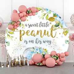 Lofaris Blue Elephant Floral Gold Round Baby Shower Backdrop