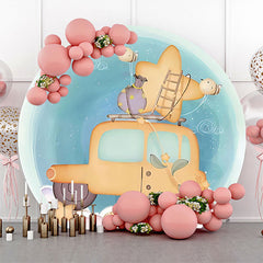 Lofaris Blue Fairy Tale Car Star Bee Round Birthday Backdrop