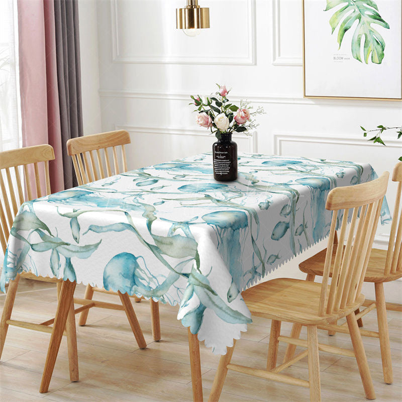 Lofaris Blue Fish Seaweed Patterns Rectangle Tablecloth