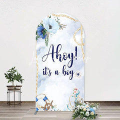 Lofaris Blue Floral Ahoy Its A Boy Baby Shower Arch Backdrop