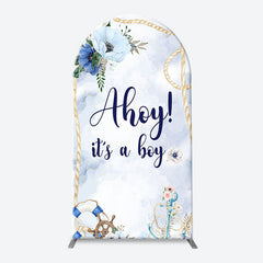 Lofaris Blue Floral Ahoy Its A Boy Baby Shower Arch Backdrop