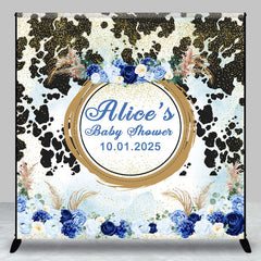 Lofaris Blue Floral Black Spot Custom Baby Shower Backdrop