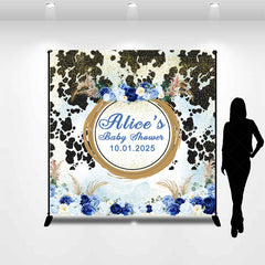 Lofaris Blue Floral Black Spot Custom Baby Shower Backdrop