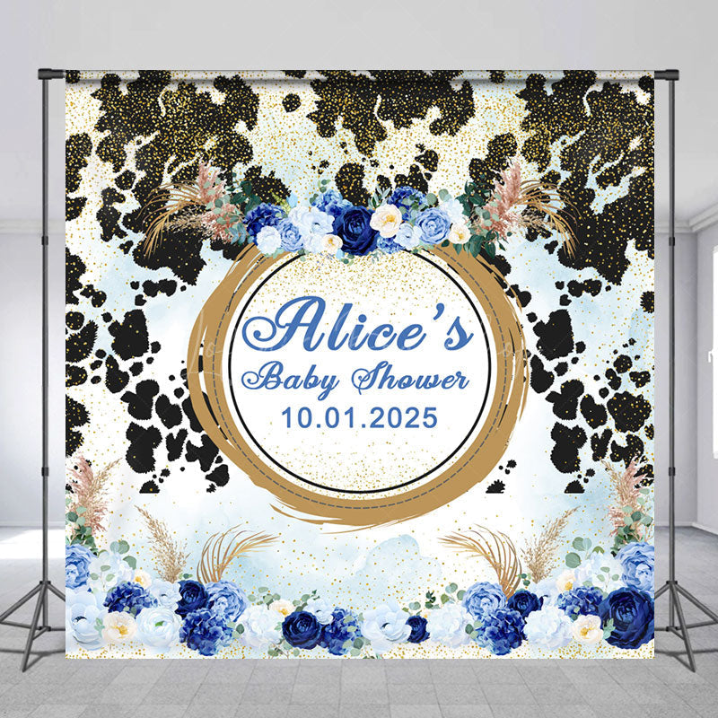 Lofaris Blue Floral Black Spot Custom Baby Shower Backdrop