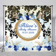 Lofaris Blue Floral Black Spot Custom Baby Shower Backdrop