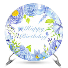 Lofaris Blue Floral Butterfly Circle Happy Birthday Backdrop