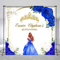 Lofaris Blue Floral Crown Custom Name Quinceanera Backdrop