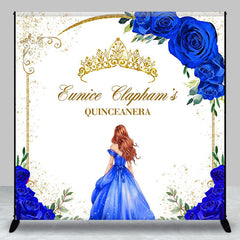 Lofaris Blue Floral Crown Custom Name Quinceanera Backdrop