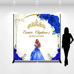 Lofaris Blue Floral Crown Custom Name Quinceanera Backdrop