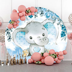 Lofaris Blue Floral Elephant Boy Baby Shower Round Backdrop