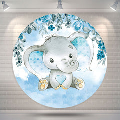 Lofaris Blue Floral Elephant Boy Baby Shower Round Backdrop