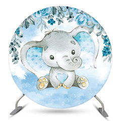 Lofaris Blue Floral Elephant Boy Baby Shower Round Backdrop