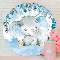 Lofaris Blue Floral Elephant Boy Baby Shower Round Backdrop