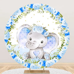 Lofaris Blue Floral Elephant Cute Round Baby Shower Backdrop