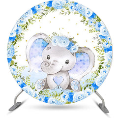 Lofaris Blue Floral Elephant Cute Round Baby Shower Backdrop