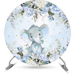 Lofaris Blue Floral Elephant Leaf Round Baby Shower Backdrop